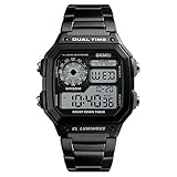 SKMEI Sport Edelstahl Herrenuhr Digital Backlight Mann Armbanduhr Männlich Chronograph Armbanduhr (Schwarz-1)