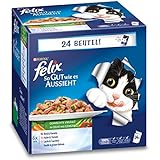 Felix So gut wie es aussieht Katzenfutter Fleisch und Fisch Mix mit Gemüse4er Pack, (4 x 24 x 100 g) Beutel