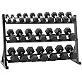 Equipped Gym - Hex Weights Dumbbells Set 2.5-50kg Pairs Options With Horizontal 3 Tier Rack Stand. Cast Iron Gym Weights Equipment For Home And Commercial Use For Both Men And Women