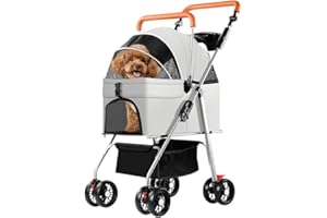 Simcat Pet Stroller for Small Dogs Cats, Foldable Cat Dog Pram for Medium Dogs with 360 ° Wear-Resistant Rubber Wheels Dog Travel Carrier (Grey)