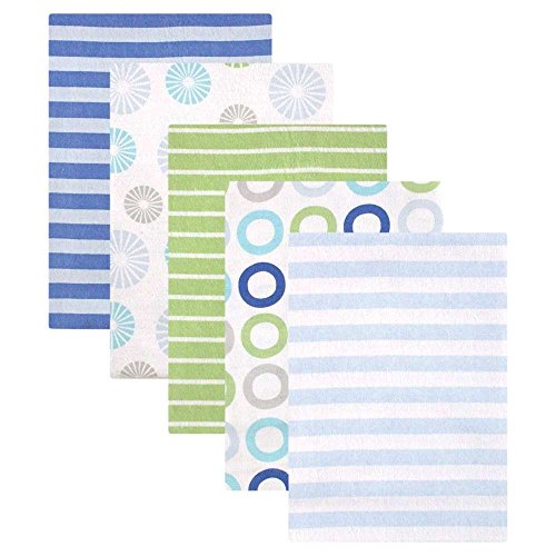 Luvable Friends 5 Pack Flannel Receiving Blankets (Blue Circles)