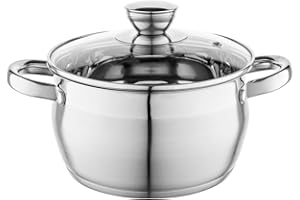 FLORINA Faitout Inox (3,4 l) I Diamètre de 20 cm I Marmite Inox OLIVER I Casserole Acier Inoxydable avec Couvercle en Verre I Faitout pour Induction, Marmite tous Feux I Convient au Lave-vaisselle