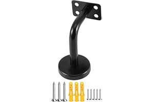 KMERCE Staffe Corrimano Scale, Supporti per Rampa Scala in Acciaio Inossidabile, 60x80 mm, per rampe di Scale, Supporto o Balaustra Interna ed Esterna (1, Nero+Guarnizione piatta)