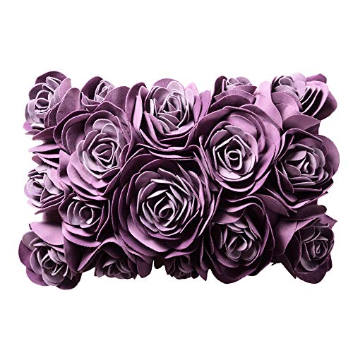 KINGROSE Hecho a Mano 3D Rosas Flores Decorativo Fundas de Cojines Rectángulo Terciopelo Fundas de Almohada Regalos Casa Cama Sala de Estar Sofá Silla Hotel Coche Morado 14 x 24 Pulgadas