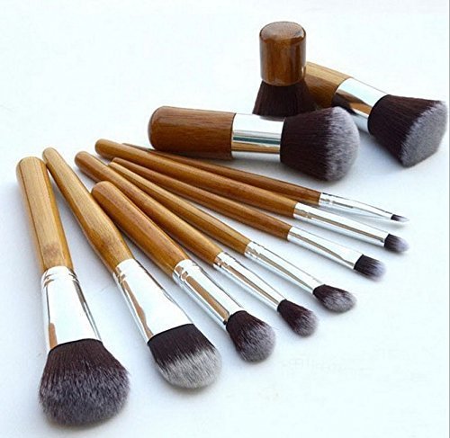 Partyqueen 11 Pcs Natural Bamboo Handles Super Soft Bristles Makeup Brush Set +free bag