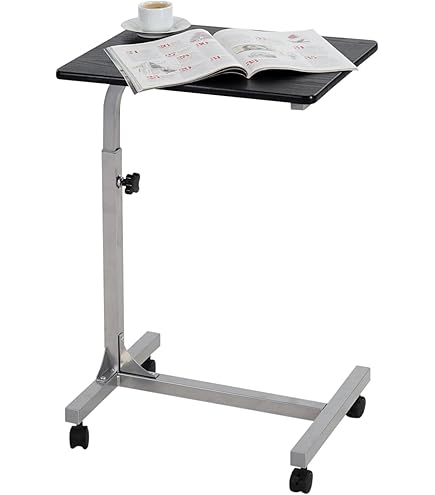 Table De Lit Roulante Réglable – Avec Panier, Roulettes Et Support Portable, Blanc