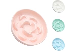 PTOBER Ceramic Slow Feeder Bowl - Pastel Series - Cute Maze Cat Food Plate - Fun Puzzle Feeder - Dishwasher Safe - 6.3''W x 1.2''H - 7 OZ - Light Pink