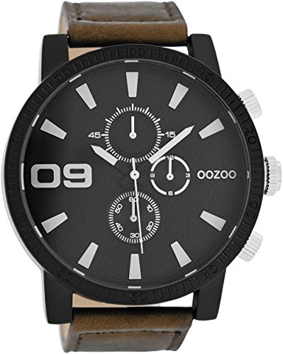 Oozoo Herrenuhr mit Lederband 50 MM Schwarz/Braun C7492