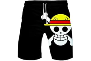 WANHONGYUE Anime One Piece Monkey D Luffy Pantaloncini da Spiaggia Costume da Bagno Uomo 3D Stampato Beach Board Shorts Swim Trunks
