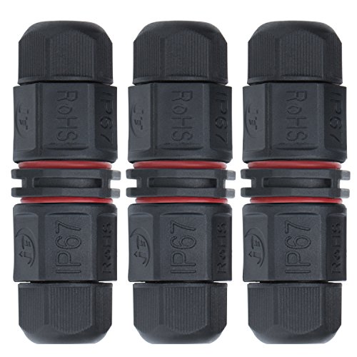 Scatola di Giunzione Esterno - Meersee 2 Poli Connettore Cavi Elettrici Impermeabile IP67 Cavo Connettore Esterno Manicotto Accoppiatore, 3-pack nero