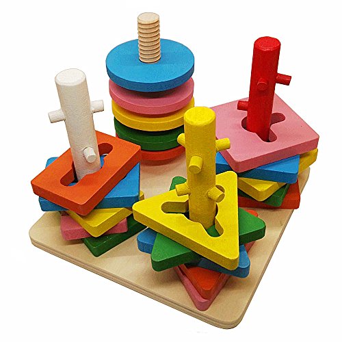 Wooden Toys Stack & Sort Puzzle Colour and Shape Recognition Geometric Board for Babies Kids Toddler