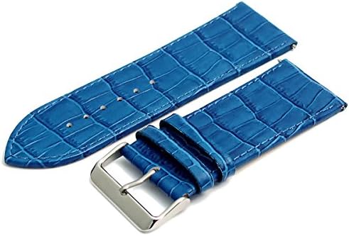 Leather Watch Strap Band Croc Grain X-Wide 28mm Blue with Chrome (Silver Colour) Buckle