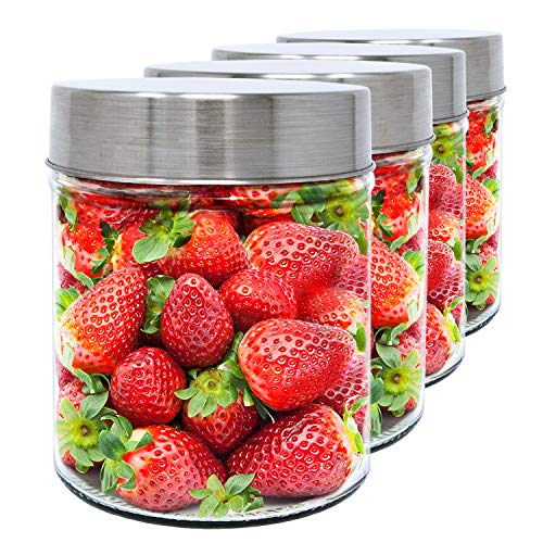 Set 4 Vorratsdosen aus Glas, 0,48 L (11,5x10 cm), mit Schraubverschluss.