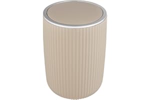 WENKO Poubelle avec couvercle basculant Agropoli L beige 5,5 litres | pour salle de bain, poubelle en plastique de haute qualité et à la surface structurée | sans BPA | d19 x 27 cm | beige