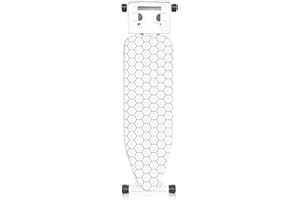 AMAZING TOUR Foldable Ironing Board, Lightweight Iron Board, Adjustable Height, Space-Saving Ironing Stand Heat Resistant Washable Cover with Iron Rest, Non Slip Reinforced Heavy Sturdy Metal Steel Legs, White