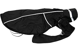 JEGGO Dry Dog, Regenmantel für Hunde, mit beidseitig zu öffnendem Reißverschluss, Wasser- und Winddicht, atmungsaktiv, mit Innenfutter zum Schutz vor Kälte (Schwarz, 60 cm)