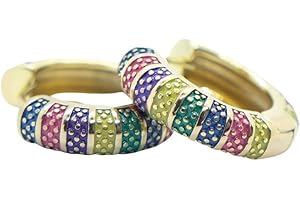 THE COLOURFUL AURA Gold Plated Large Diamond Multicolour Dainty Enamel Huggie Floral Hoop Earrings