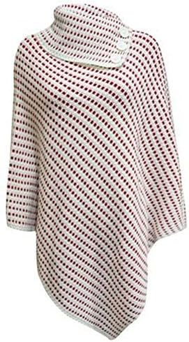 Womens Three Button Spotted Poncho White-Red Dots