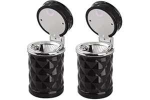 Car Mini Ashtray, TOTMOX ABS Black/White Smokeless Ashtray with Lid and Blue LED Light Indicator, Universal Ashtray for Car Cup Holder Home Office Desktop
