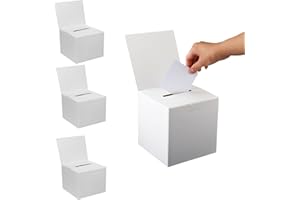 NUWIQ Cardboard Box for Suggestion Ballot: 4pcs White Lightweight Card Post Box with Slot - Removable Header for Donation Charity Collection Tip Wedding Raffle Reception