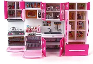 MPH Enterprise Kid Kitchen Toy 4 Compartment Kitchen Set with Realistic Lights & Sounds Compartment 4 Kitchen Set for Girls 4 khana 4 Box Kitchen Set (Pink)