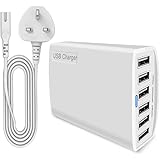 WOSUK USB Desktop Charger, 60W 12A 6-Port USB Charging Station Multi Ports Desktop Charger with Smart Identification Compatible with Cellphones Tablets (USB Charger-W)