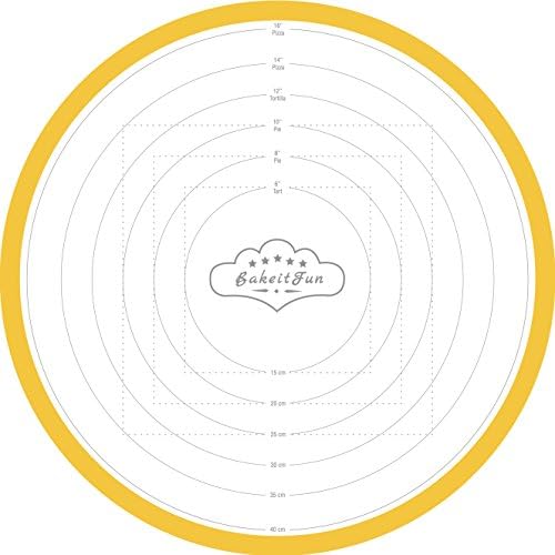 BakeitFun Large Round Silicone Pastry Mat in 39 cm Diameter, Microwave And Dishwasher Safe Reusable And Multipurpose Kitchen Tool, Made of Professional German Grade, Non-Stick Surface, Yellow