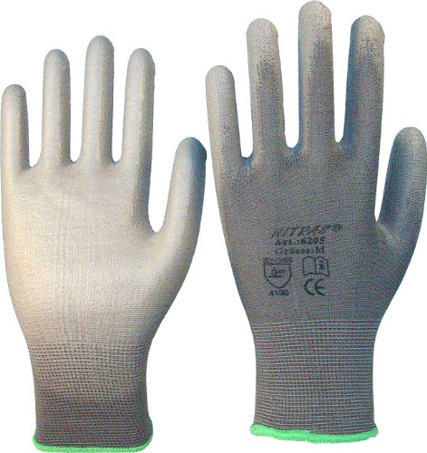12 Paar Montagehandschuh Nylon NITRAS 6205 Grau PU Handschuhe Gr. S (6)