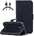 Produktbild ISENPENK Neu Design für Samsung Galaxy S5 hülle Leder,Galaxy S5 Neo I9600(2014) 5.1" hülle Leder,Leder Fenster Serie 3-in-1 Leder hülle,Leder PU Lederhülle Muster Pattern Flip Hülle Case Bookstyle Cover Schale Standfunktion Etui Schutzhülle Tasche Credit Card Slots Wallet Case Leder Tasche Schutzhülle+1 x USB Ladekabel DatenkabelDatenkabel[Schwarz]