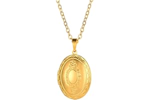 U7 Elegant Locket Pendant Necklace for Women Girls, Custom Photo, Vintage European Religion Style Memory Jewellery, Oval/Book/Round Shape, Adjustable Rolo Chain, Christmas Day Gift