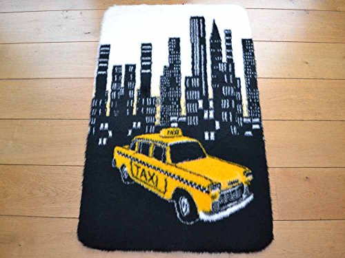 Yellow Taxi Non Slip Machine Washable Sheepskin Style Kids Rug. Size 70cm x 100cm