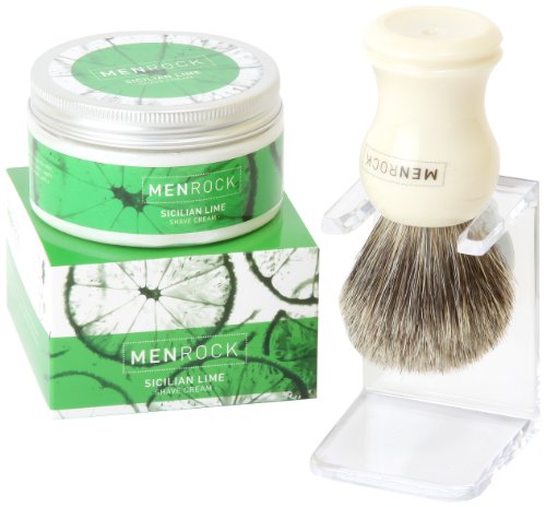 Men Rock Sicilian Lime Shave Cream with Badger Brush and Drip Stand
