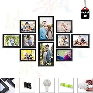 Art Street Set of 10 Individual Black Wall Photo Frames Wall Decor Free Hanging Accessories Included ||Mix Size||4 Unit 4x6, 2 Units 5x7, 2 Units 5x5, 2 Units 6x10 inches||