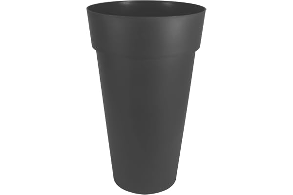 EDA - Pot de Fleur Vase Haut XXL TOSCANE Ø 48 cm - 90 L - Intérieur & Extérieur - Zone de rétention d'eau pour limiter l'Arrosage - Plastique Recyclé - Ø 48 x H.80 cm - Gris Anthracite