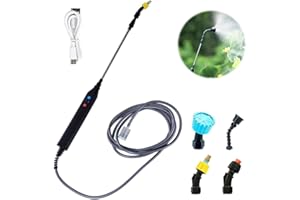 Dhqkqg Akku Drucksprüher, Drucksprüher Elektrisch, Gartenspritze Drucksprüher Akku, Tragbarer Drucksprüher, Elektrischer Gießstab mit 4Düsen, 3M Schlauch, Wiederaufladbare USB, für Garten, Hof