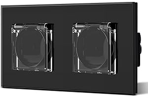 BSEED Enchufe Estanco Exterior,Enchufes Empotrable Con Cristal,Seguridad infantil,Fácil Instalación,2 Enchufes,157mm Negro