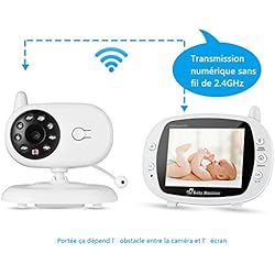 Écoute Bébé Numérique 3.5'' sans Fil Longue Portée Babyphone 2.4GHz Audio Bidirectionnel Caméra Grand Angle 70° Vision Nocturne Détection de Température Berceuses Intégrés Conversation en Temps Réel