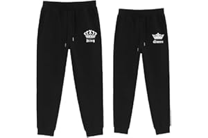 Micaxili Women Jogger Sweatpants Casual King Queen Pants for Couple Valentine's Day Tracksuit Bottoms Slim Fit Gym Pants 1Pc