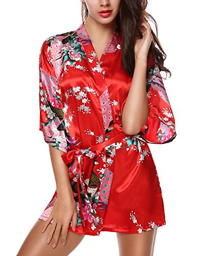 Preisvergleich Produktbild Avidlove Damen Morgenmantel Kimono Reizwäsche Dessous Nachtwäsche aus Satin