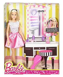 Barbie - DJP92 Doll & Playset with Hair Styling Accessories, Multi Color