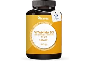 Vitamina d 2000 UI - 365 Compresse - Alto dosaggio (50 mcg) di D3 - Integratore Difese Immunitarie - Facili da deglutire - Per Ossa, Denti e Muscoli - Trattamento 1 anno - Vitavea