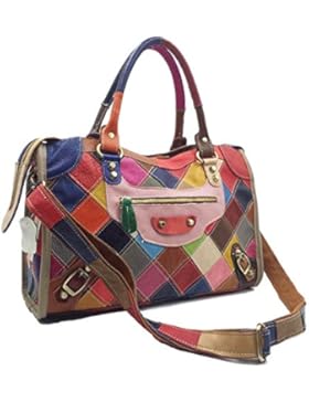Moonsister Mode Damen Echts Leder Umhängetasche, Große Bunt Broschierung Schultertasche Käufer Reise Handtasche