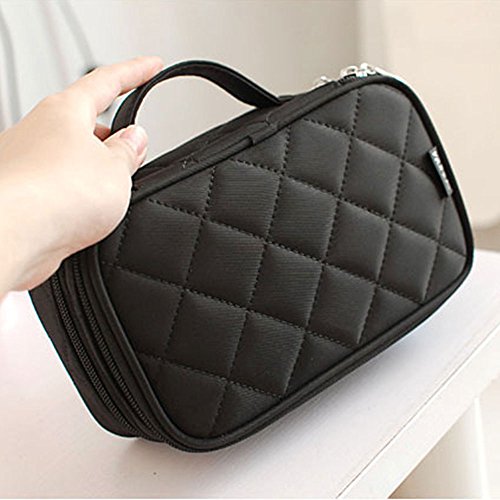 MLMSY Make-up-Tasche Make-up Pinsel Tasche Organizer Kosmetik Handtasche Schwarz Professionelle tragbare Double Layer Travel Wash Toilettenartikel Aufbewahrungsbox (Schwarz) - 6