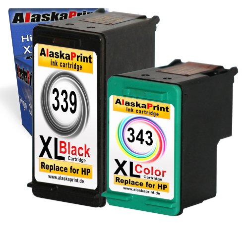 Premium 2er Set Kompatible Tintenpatronen Als Ersatz für HP 339 XL + HP 343 XL Druckerpatronen (Schwarz , Farbig) 1x339-1x343-hp