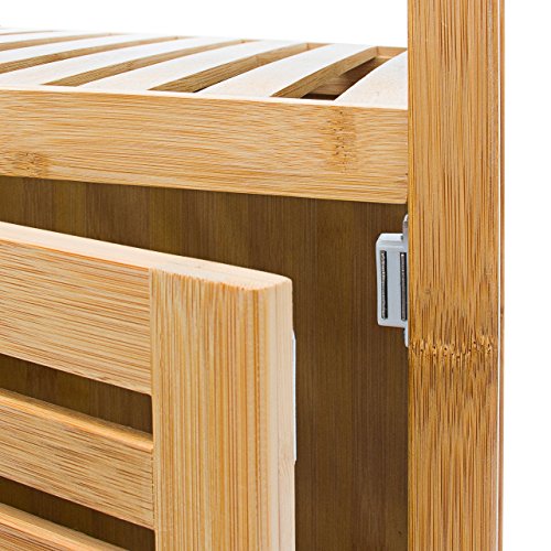 Relaxdays Badregal Bambus mit 4 Ablageflächen HxBxT 110×36,5×33 cm praktisches Holzregal mit mehreren Ebenen und Schrankteil mit magnetischem Verschluss mit Stauraum für Bad und Wohnzimmer, natur - 5