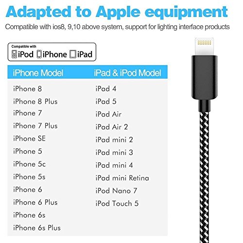  4-Pack 1 2 2 3M  C  ble iPhone TNSO iPhone C  ble Lightning vers USB de Nylon Tress   Connecteur en Aluminium pour iPhone X  8 8 Plus  7 7 Plus 6S 6S Plus  6 6 Plus iPad   Noir et blanc   