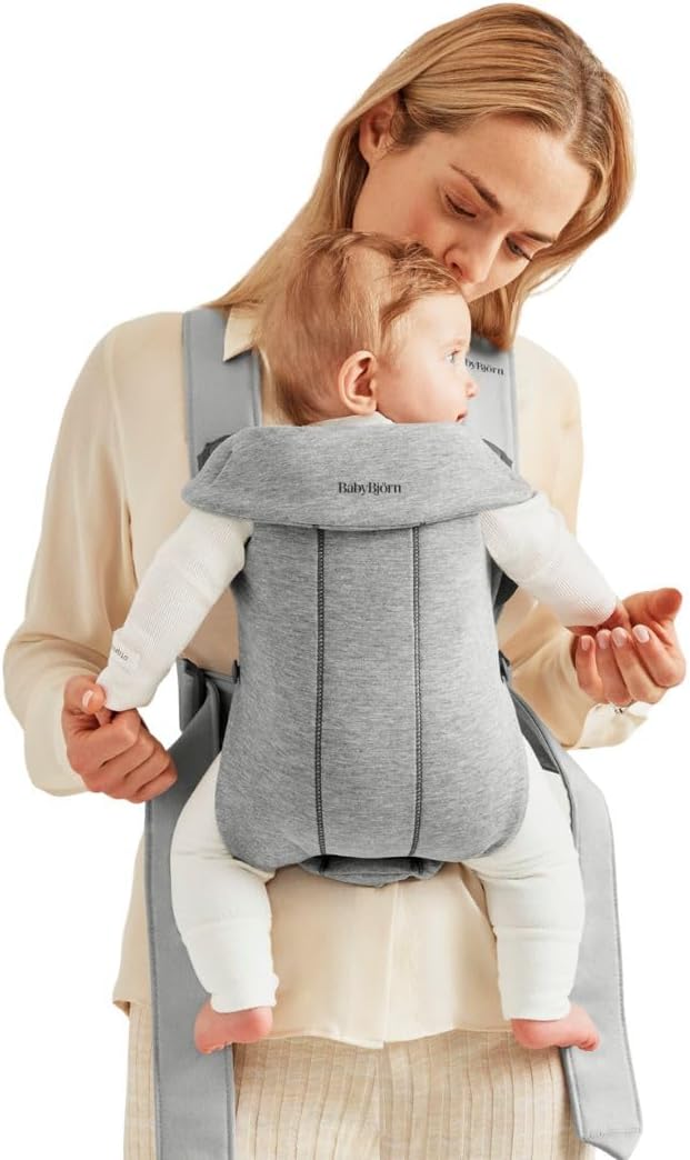 BABYBJÖRN Mochila Porta Bebé Mini, 3D Jersey, Gris Claro