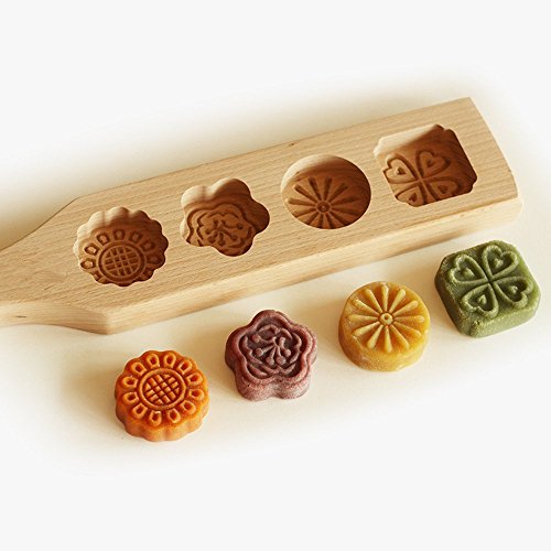 Cotop 4 Blume Umweltfreundliche Holz Muffin und Mondkuchen Cups handgefertigte Seife Formen Biscuit Schokolade Eis Kuchen, holz, 4 Flowers