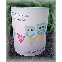 4er Set Tischlicht Tischlichter Eule Taufe Tischdeko personalisierbar mint türkis