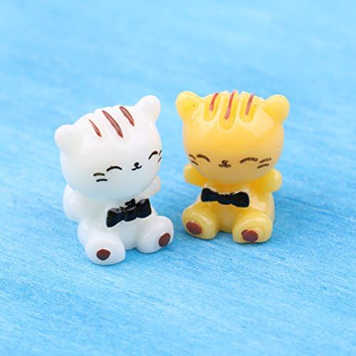 Towering Arrogant Tr DALU.A.F 6 PCS Miniature Resin CatS Fairy Garden Ornaments Animal Fawn Statuary Decor for Micro Plant Pots Bonsai Decorations, 3 White & 3 Yellow